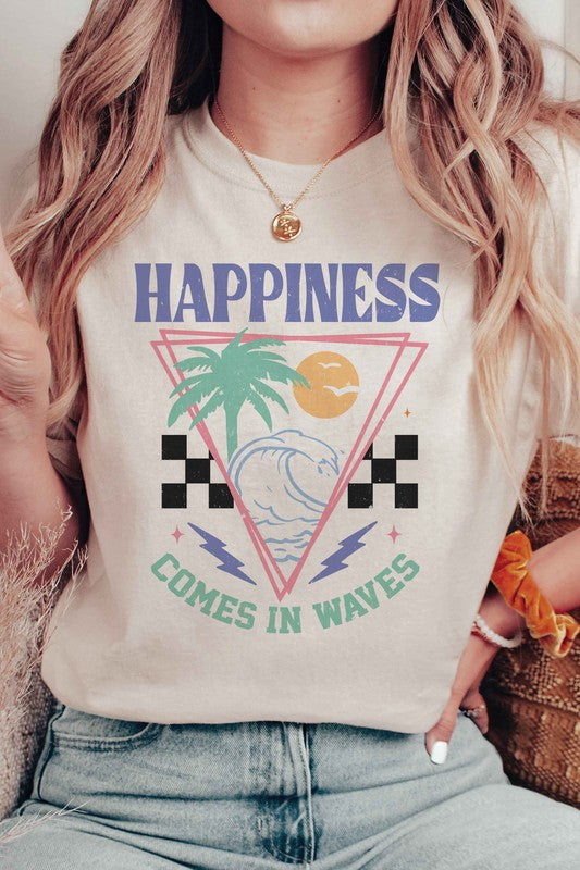 Retro Vibes Happiness Comes In Waves Graphic Tee