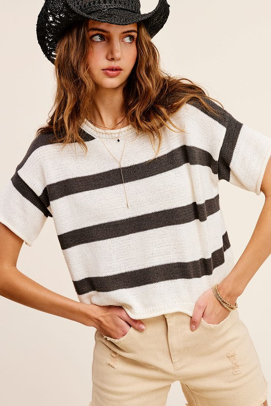 Lightweight Stripe Sweater Short Sleeve