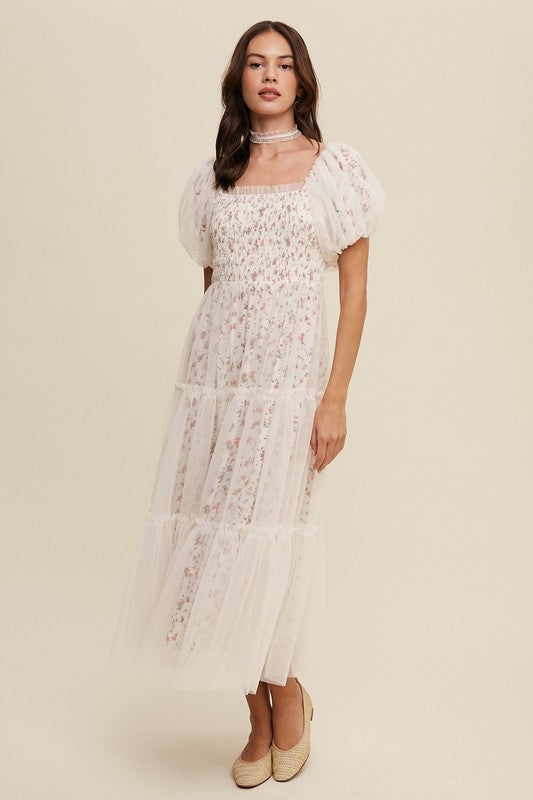 cream, ivory, lilac, violet, purple, floral, dress, midi, gown, puff sleeve, ruched, smocked, smoking, tiered, square neck, a line, midi, chiffon, mesh, short sleeve, summer, wedding, party, church, dress, vici, vici collection, red dress, shop red dress, zara, forever 21, zoco, shop zoco, bohme, jessa kae, rachel parcell, rachel parcel, mod boutique, baltic born, ivy city co, shop stevie, altard state, altar'd, blush, pink