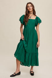 green, hunter green, army green, kelly green, blush, pink, dress, flutter sleeve, double flutter sleeve, square neck, a line, tiered hem, tiered skirt, tiers, midi, long, midi dress, bridesmaid, wedding, church, portrait, family photos dress, vici, vici collection, red dress, shop red dress, zara, forever 21, zoco, shop zoco, bohme, jessa kae, rachel parcell, rachel parcel, mod boutique, baltic born, ivy city co, shop stevie, altard state, altar'd,