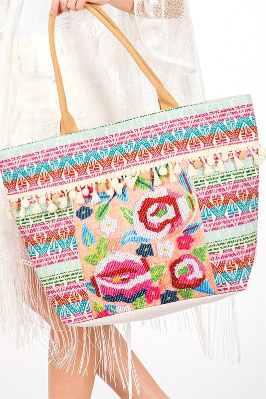 Sunrise Beaded Embroidered Tote