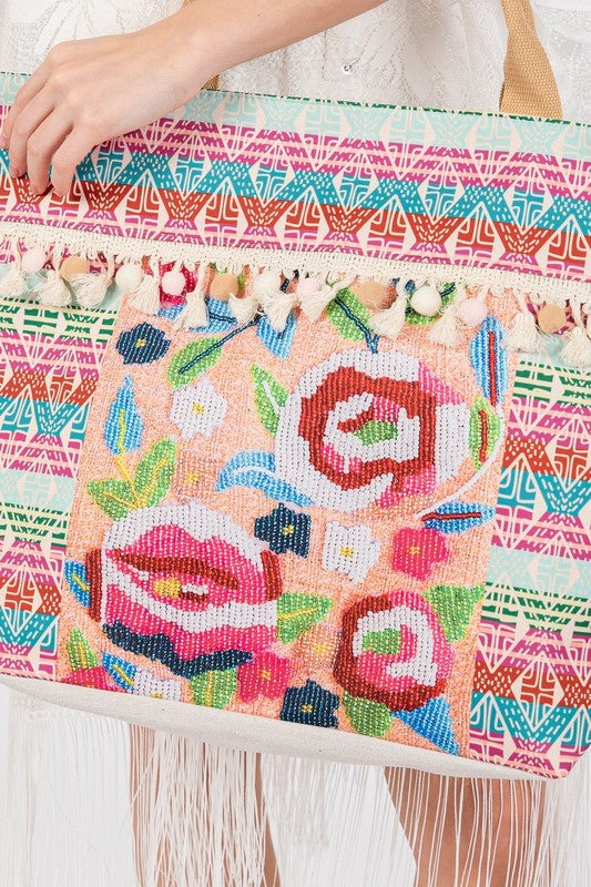 Sunrise Beaded Embroidered Tote