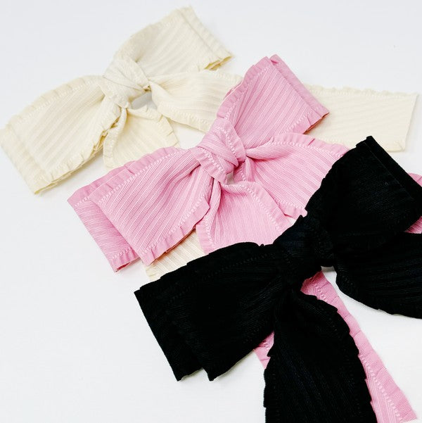 large hair bow, stripe, hair bow, long tails, double bow, ruffle, black, hair bow, clip, vici, vici collection, red dress, shop red dress, zara, forever 21, zoco, shop zoco, bohme, jessa kae, rachel parcell, rachel parcel, mod boutique, baltic born, ivy city co, shop stevie, altard state, altar'd, preppy