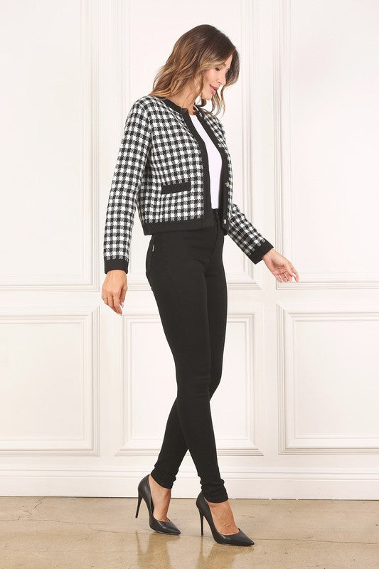 Black check knitted jacket