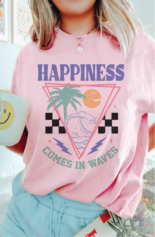 Retro Vibes Happiness Comes In Waves Graphic Tee