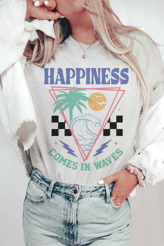 Retro Vibes Happiness Comes In Waves Graphic Tee