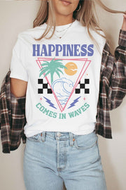 Retro Vibes Happiness Comes In Waves Graphic Tee