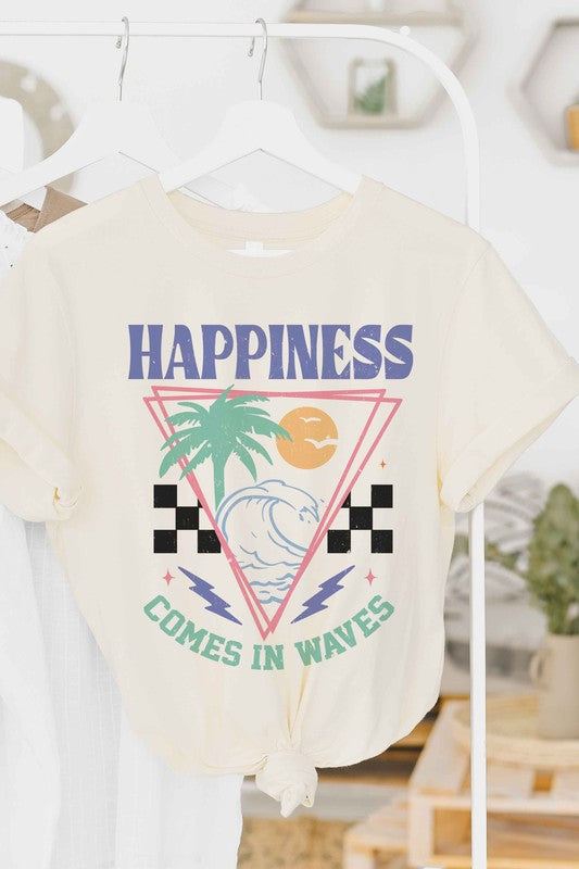 Retro Vibes Happiness Comes In Waves Graphic Tee